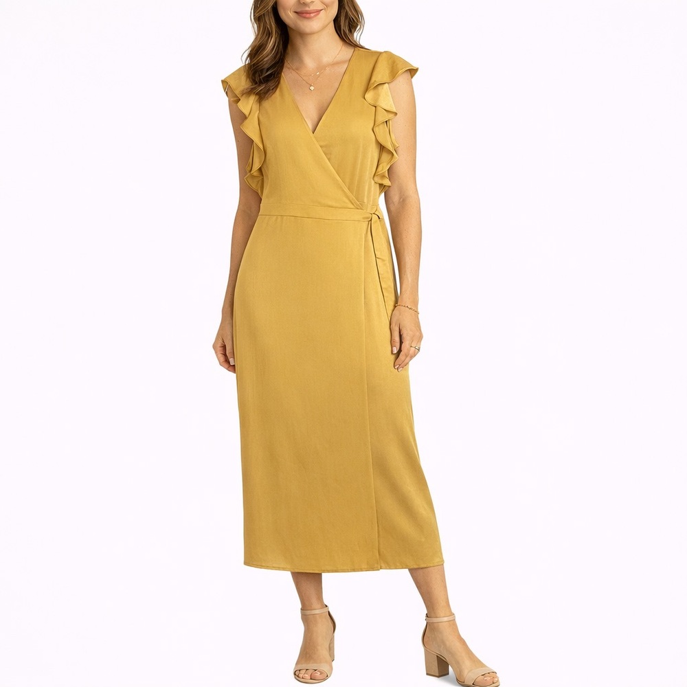 Who What Wear Gold Wrap Dress NWT